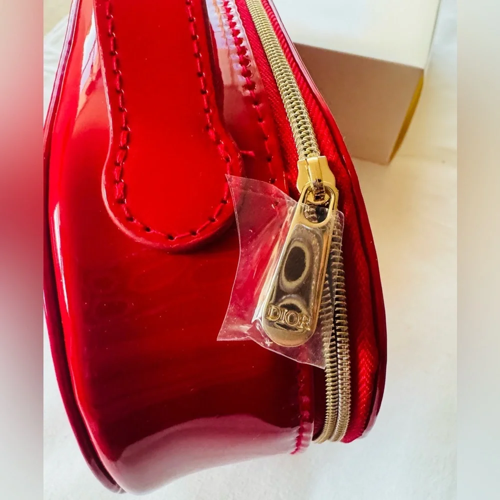 Dior Red Patent leather like vanity bag w/ top handle, lippie, Miss Dior mini